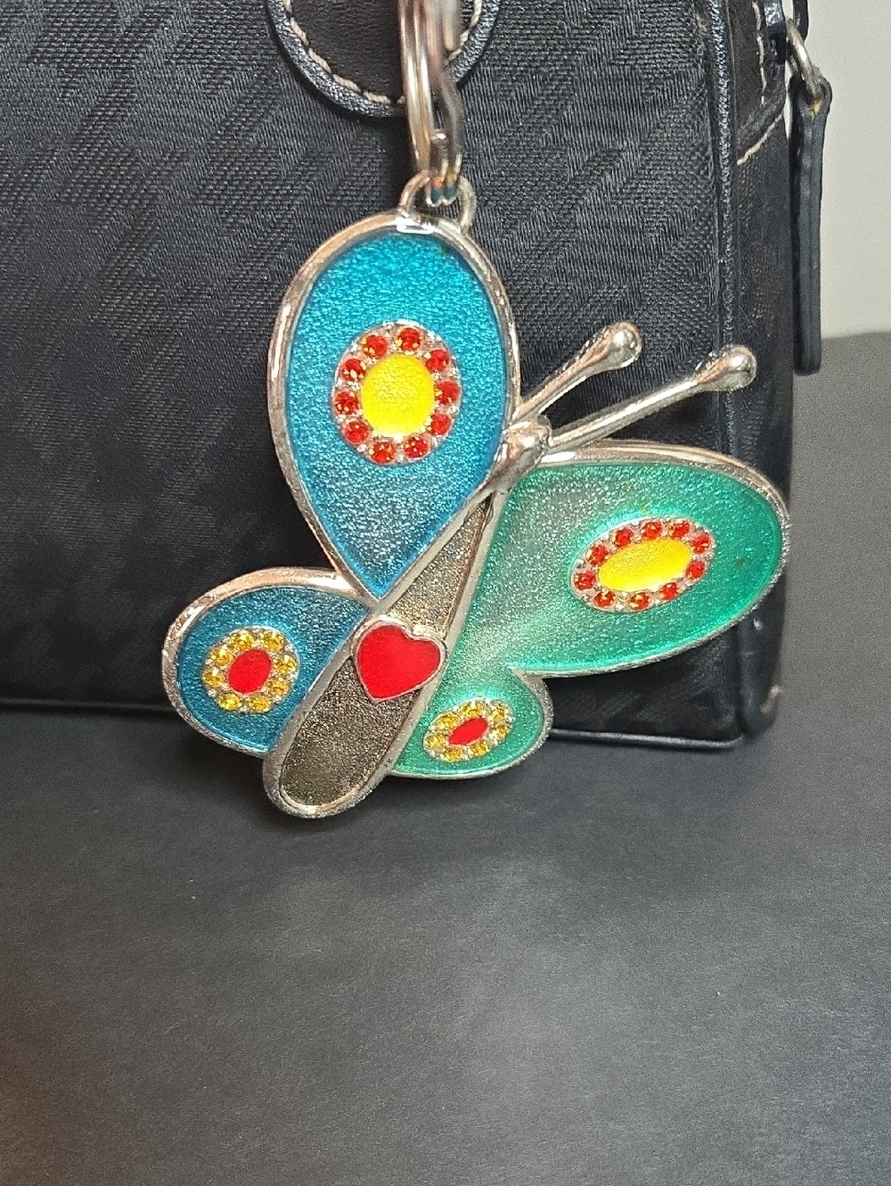 Harvey Lewis Design Lacquer Enamel Butterfly Metal Ornament Bag Charm Keychain